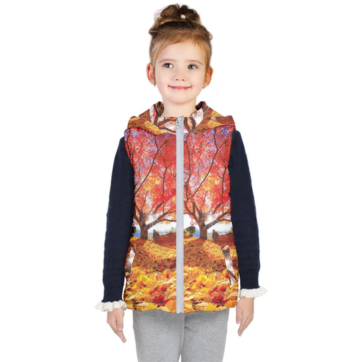 Beautiful tree flowers Kids  Hooded Puffer Vest