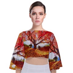 Beautiful Tree Flowers Tie Back Butterfly Sleeve Chiffon Top by 1212