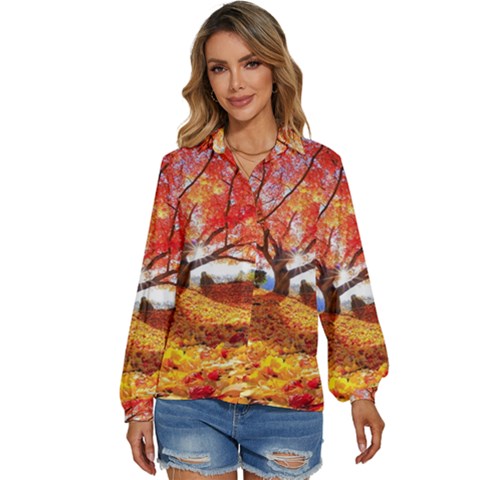 Beautiful Tree Flowers Women s Long Sleeve Button Up Shirt by 1212