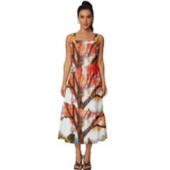 Beautiful Tree Flowers Square Neckline Tiered Midi Dress by 1212