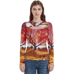 Beautiful Tree Flowers Women s Cut Out Long Sleeve T-shirt