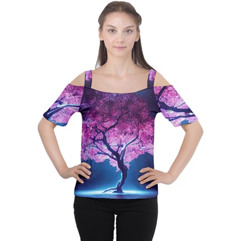 Beautiful Tree Flowers Cutout Shoulder T-shirt by 1212