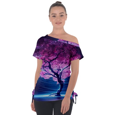 Beautiful Tree Flowers Off Shoulder Tie-up T-shirt by 1212