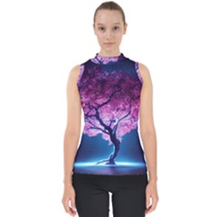 Beautiful Tree Flowers Mock Neck Shell Top by 1212