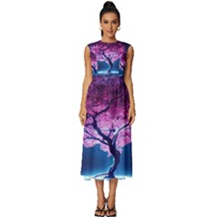 Beautiful Tree Flowers Sleeveless Round Neck Midi Dress by 1212