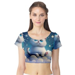 Cat On The Sky Short Sleeve Crop Top by 1212