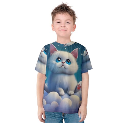 Cat On The Sky Kids  Cotton T-shirt by 1212