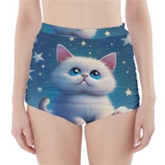 Cat On The Sky High-waisted Bikini Bottoms by 1212