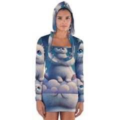 Cat On The Sky Long Sleeve Hooded T-shirt by 1212