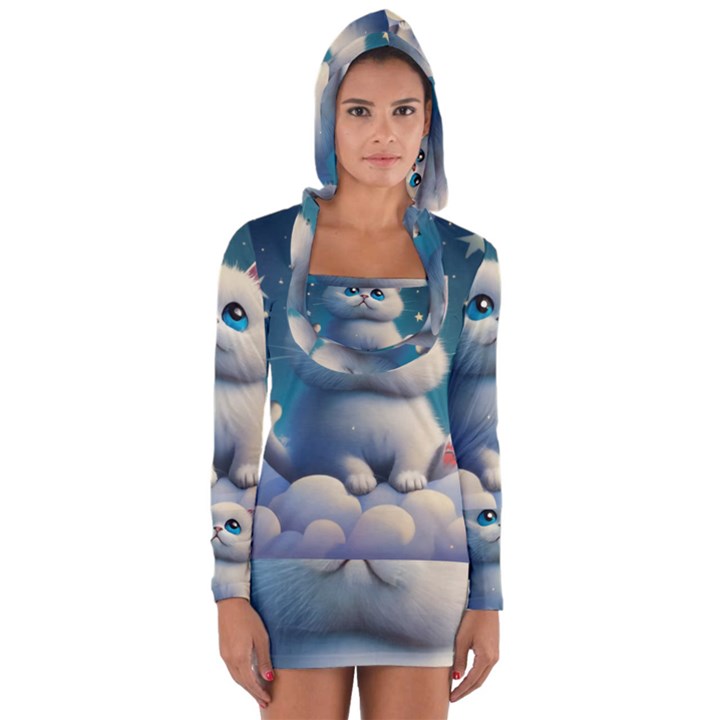 Cat on the sky Long Sleeve Hooded T-shirt