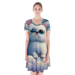 Cat On The Sky Short Sleeve V-neck Flare Dress by 1212