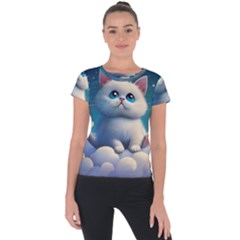 Cat On The Sky Short Sleeve Sports Top  by 1212