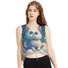 Cat On The Sky V-neck Cropped Tank Top by 1212