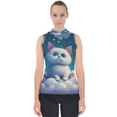 Cat On The Sky Mock Neck Shell Top by 1212