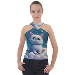 Cat On The Sky Cross Neck Velour Top by 1212