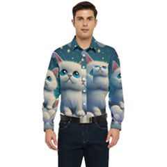 Cat On The Sky Men s Long Sleeve Pocket Shirt  by 1212