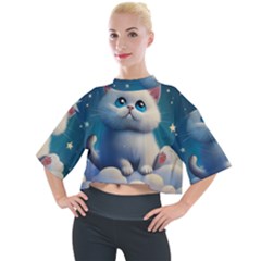 Cat On The Sky Mock Neck T-shirt by 1212