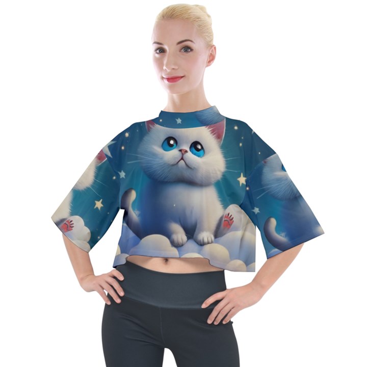 Cat on the sky Mock Neck T-Shirt