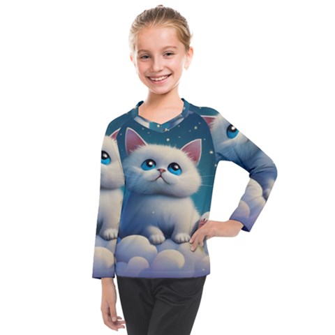 Cat On The Sky Kids  Long Mesh T-shirt by 1212