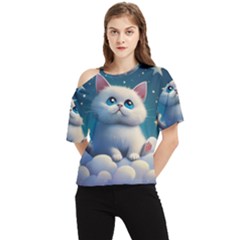 Cat On The Sky One Shoulder Cut Out T-shirt by 1212