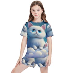 Cat On The Sky Kids  T-shirt And Sports Shorts Set by 1212