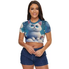 Cat On The Sky Side Button Cropped T-shirt by 1212