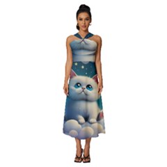 Cat On The Sky Sleeveless Cross Front Cocktail Midi Chiffon Dress by 1212