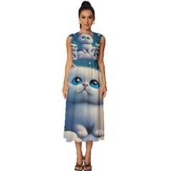 Cat On The Sky Sleeveless Round Neck Midi Dress by 1212