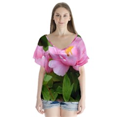 Beautiful Tree Flowers V-neck Flutter Sleeve Top by 1212