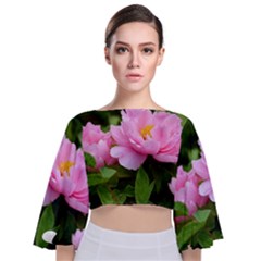 Beautiful Tree Flowers Tie Back Butterfly Sleeve Chiffon Top by 1212