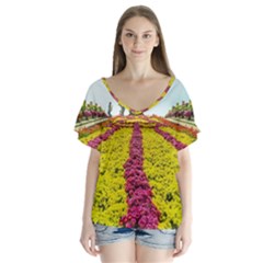 Beautiful Garden V-neck Flutter Sleeve Top by 1212