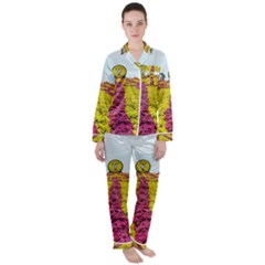 Beautiful Garden Women s Long Sleeve Satin Pajamas Set	