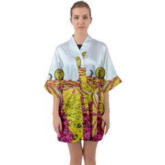 Beautiful Garden Half Sleeve Satin Kimono  by 1212