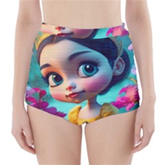 Beautiful Flowers With Cartoon High-waisted Bikini Bottoms by 1212