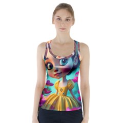 Beautiful Flowers With Cartoon Racer Back Sports Top by 1212