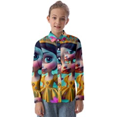 Beautiful Flowers With Cartoon Kids  Long Sleeve Shirt by 1212