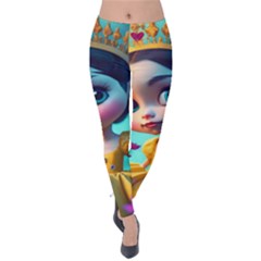 Beautiful Flowers With Cartoon Velvet Leggings