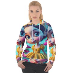 Beautiful Flowers With Cartoon Women s Overhead Hoodie