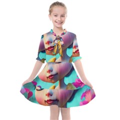 Beautiful Flowers With Cartoon Kids  All Frills Chiffon Dress by 1212