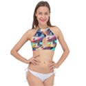 Beautiful flowers with cartoon Cross Front Halter Bikini Top View1