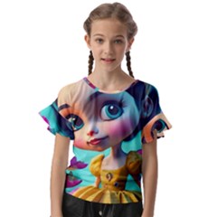 Beautiful Flowers With Cartoon Kids  Cut Out Flutter Sleeves by 1212