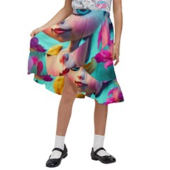 Beautiful Flowers With Cartoon Kids  Ruffle Flared Wrap Midi Skirt by 1212