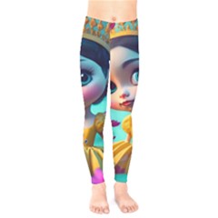 Beautiful Flowers With Cartoon Kids  Classic Winter Leggings