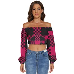 Cube Square Block Shape Creative Long Sleeve Crinkled Weave Crop Top