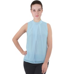 Stripes Striped Turquoise Mock Neck Chiffon Sleeveless Top by Amaryn4rt