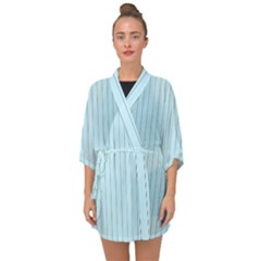 Stripes Striped Turquoise Half Sleeve Chiffon Kimono by Amaryn4rt