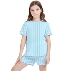 Stripes Striped Turquoise Kids  T-shirt And Sports Shorts Set by Amaryn4rt