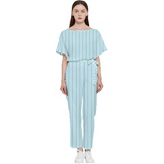 Stripes Striped Turquoise Batwing Lightweight Chiffon Jumpsuit by Amaryn4rt