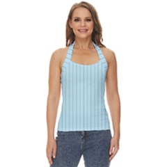 Stripes Striped Turquoise Basic Halter Top by Amaryn4rt