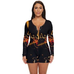 Abstract Long Sleeve Boyleg Swimsuit